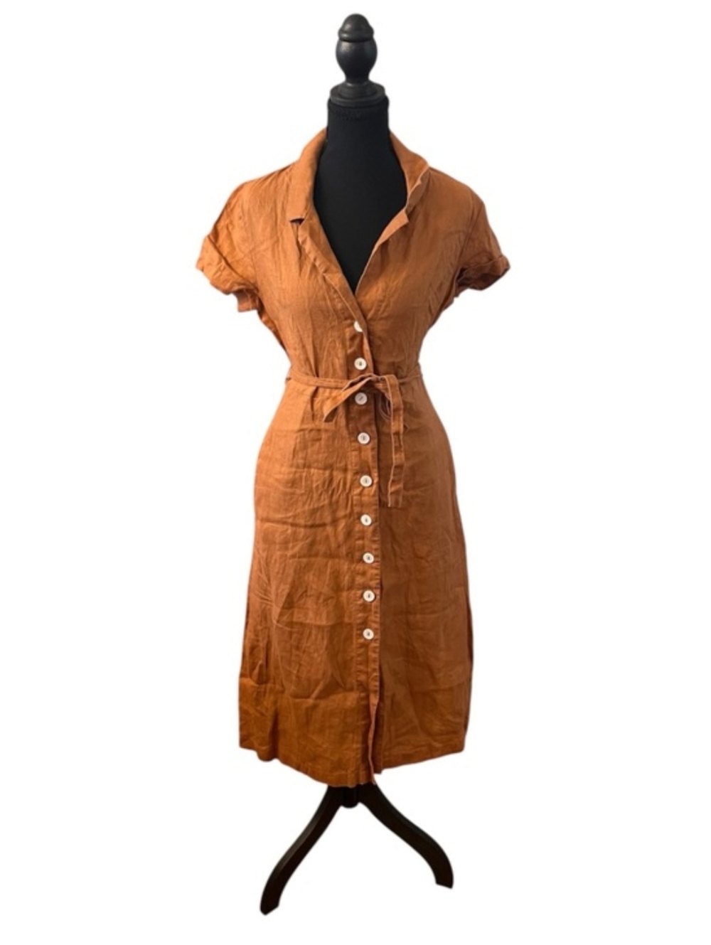 Quince Linen Midi Dress in Rust - Picture 3 of 5